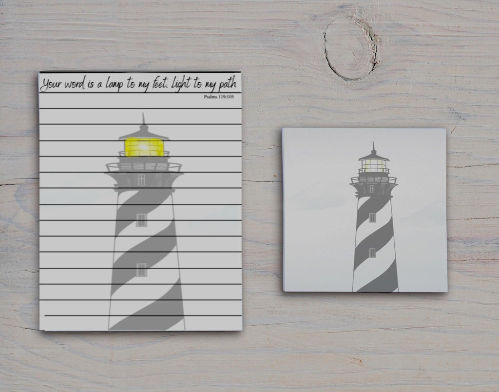 a lighthouse with a yellow light on top, and a smaller image of the same lighthouse.