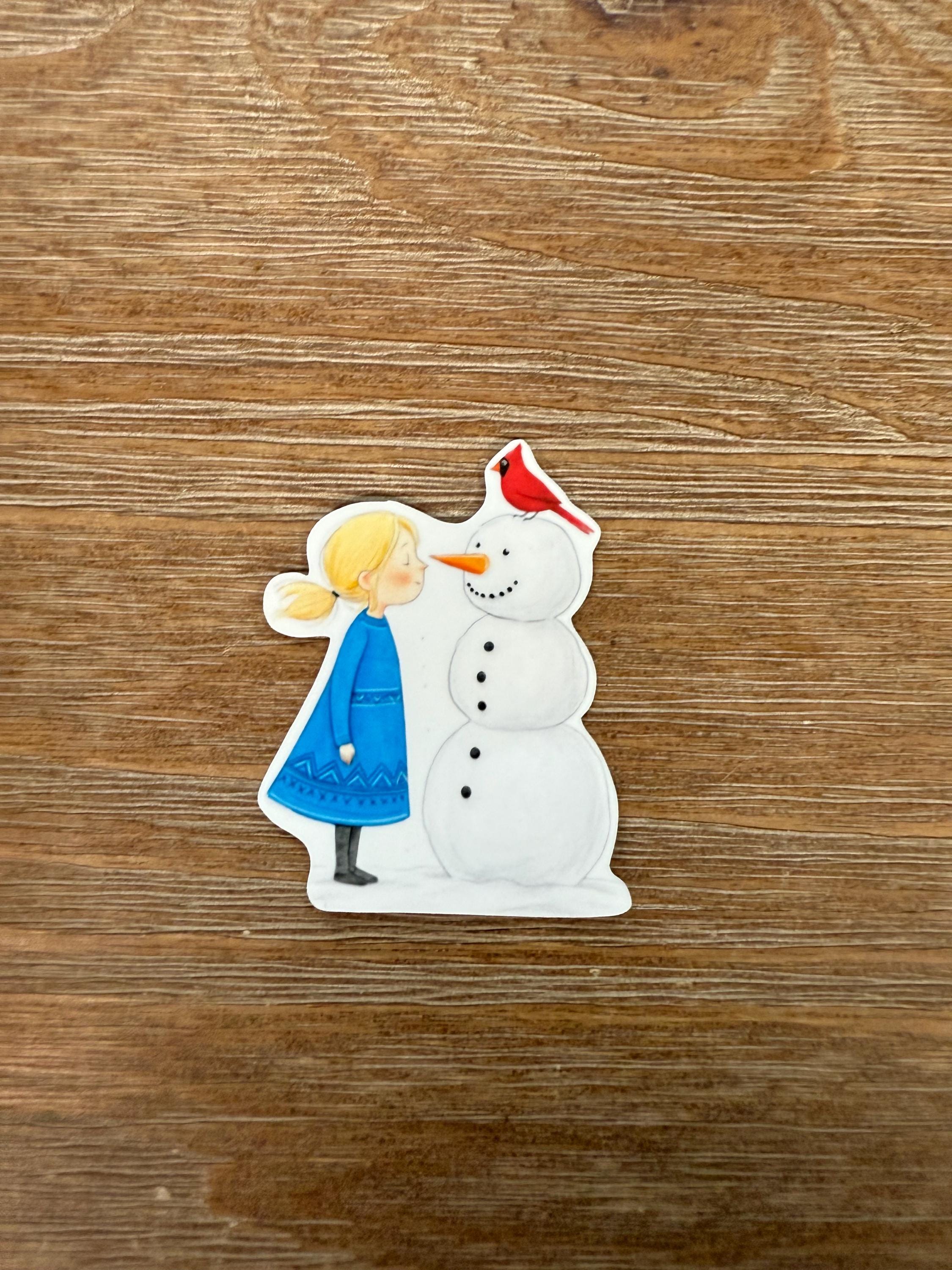 Whimsical Girl With Snowman - Greeting Card Blank , all occasion Card, Christmas Card, Red Cardinal
