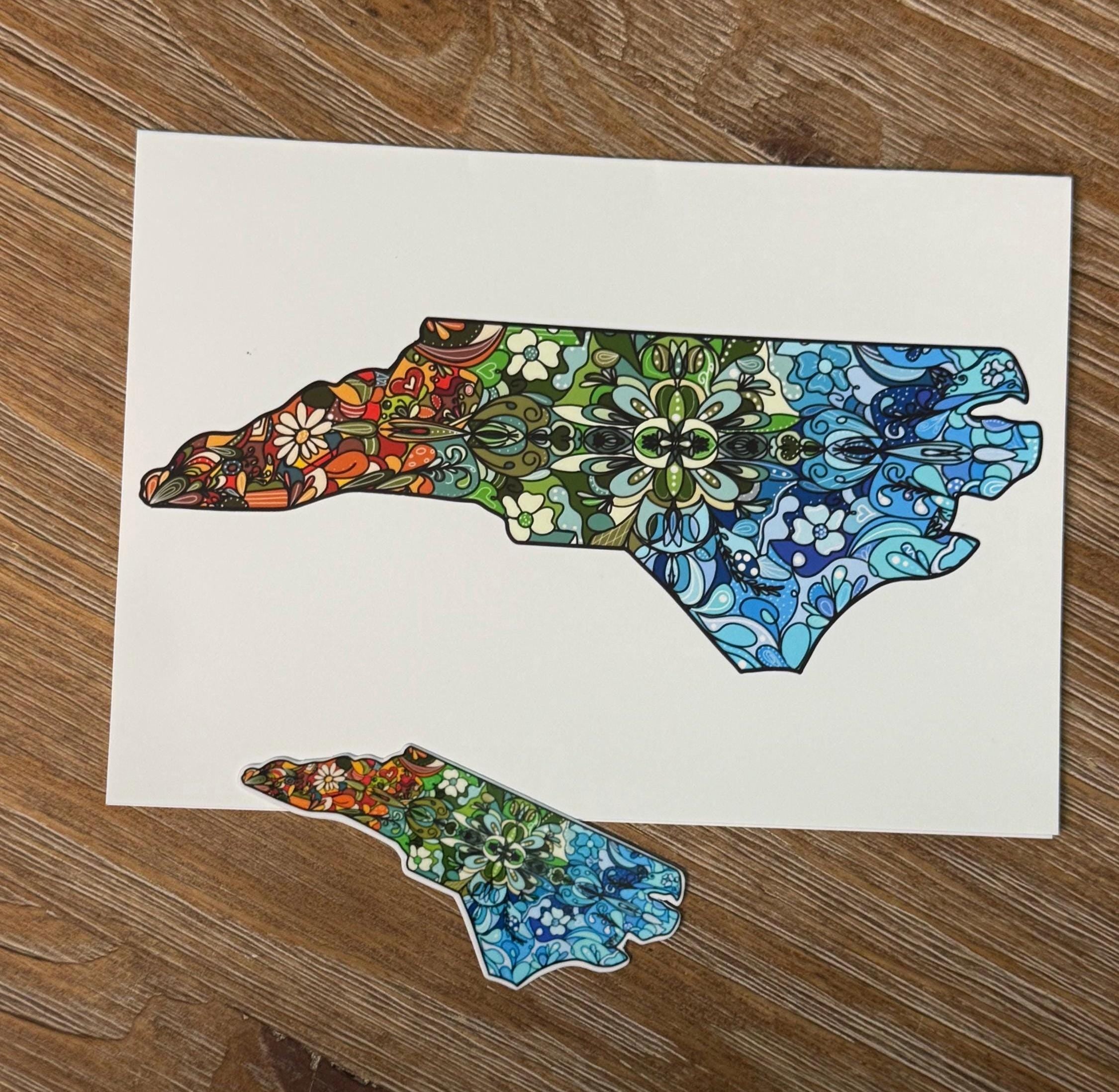 North Carolina Doodling Design , Greeting Card Blank , all occasion Card, sticker to match card