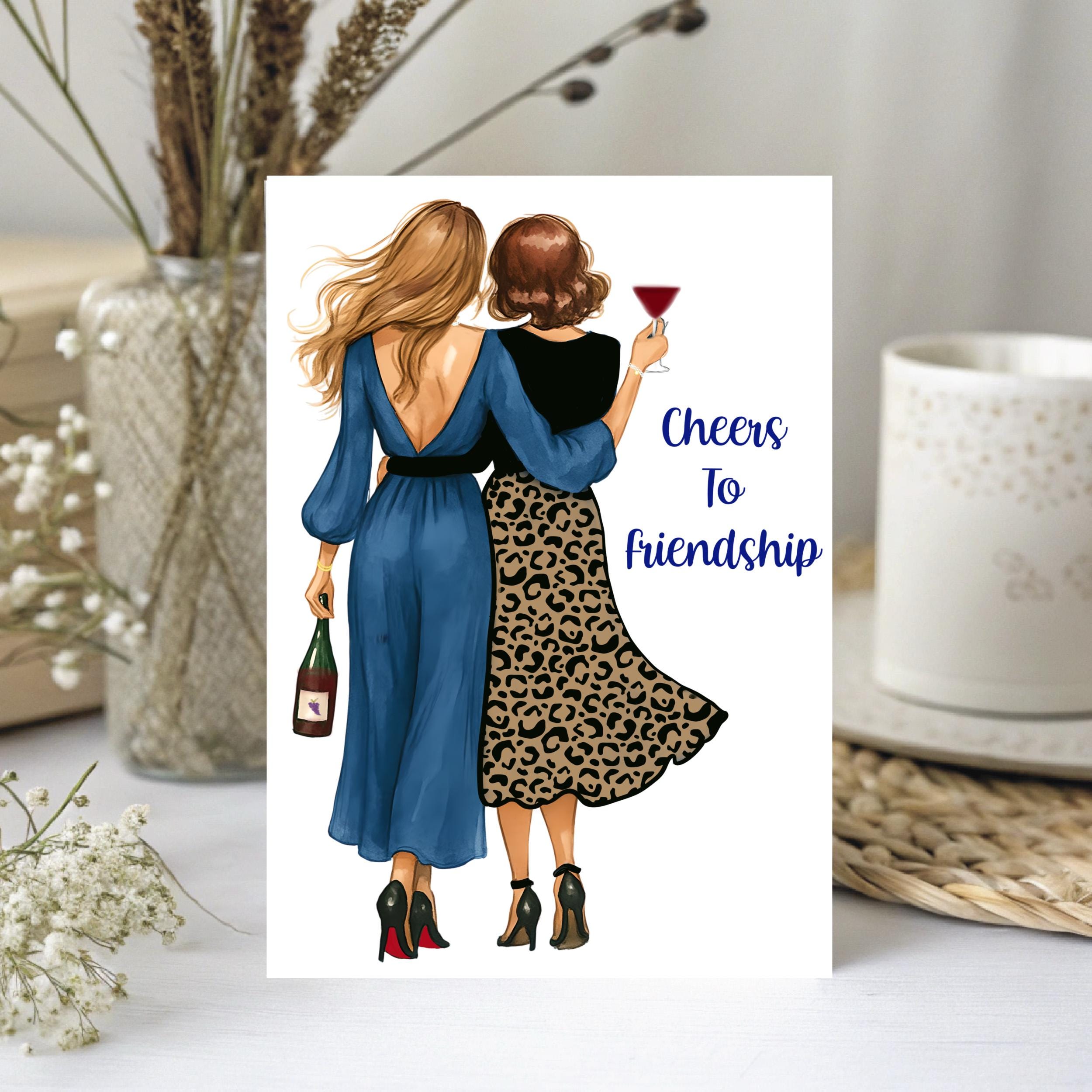 Friendship Card Cheers To Friendship for your bestie   - Greeting Card Blank , all occasion Card, sticker to match card