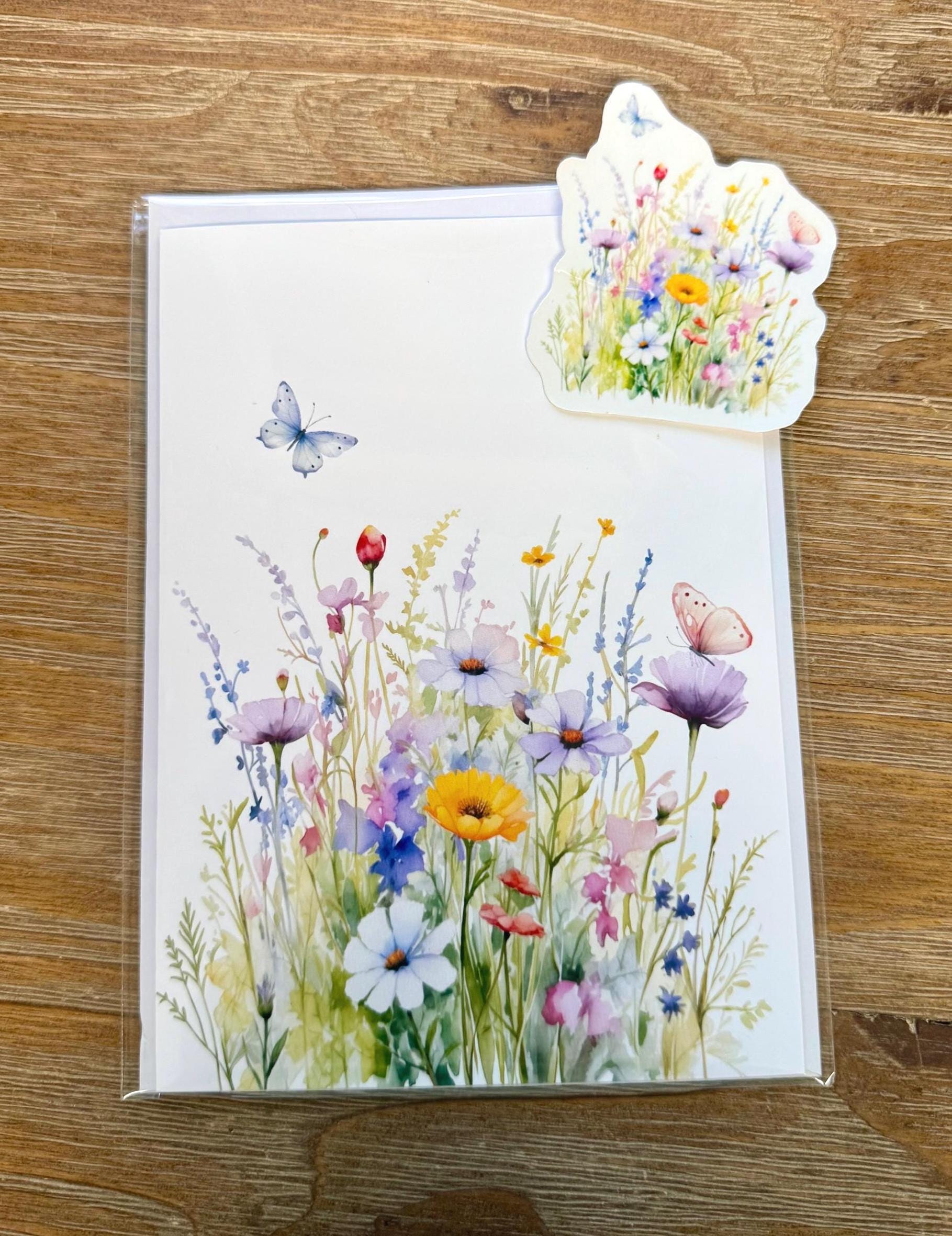 Field Of Flowers -Flowers, Greeting Card Blank , all occasion Card, sticker to match card