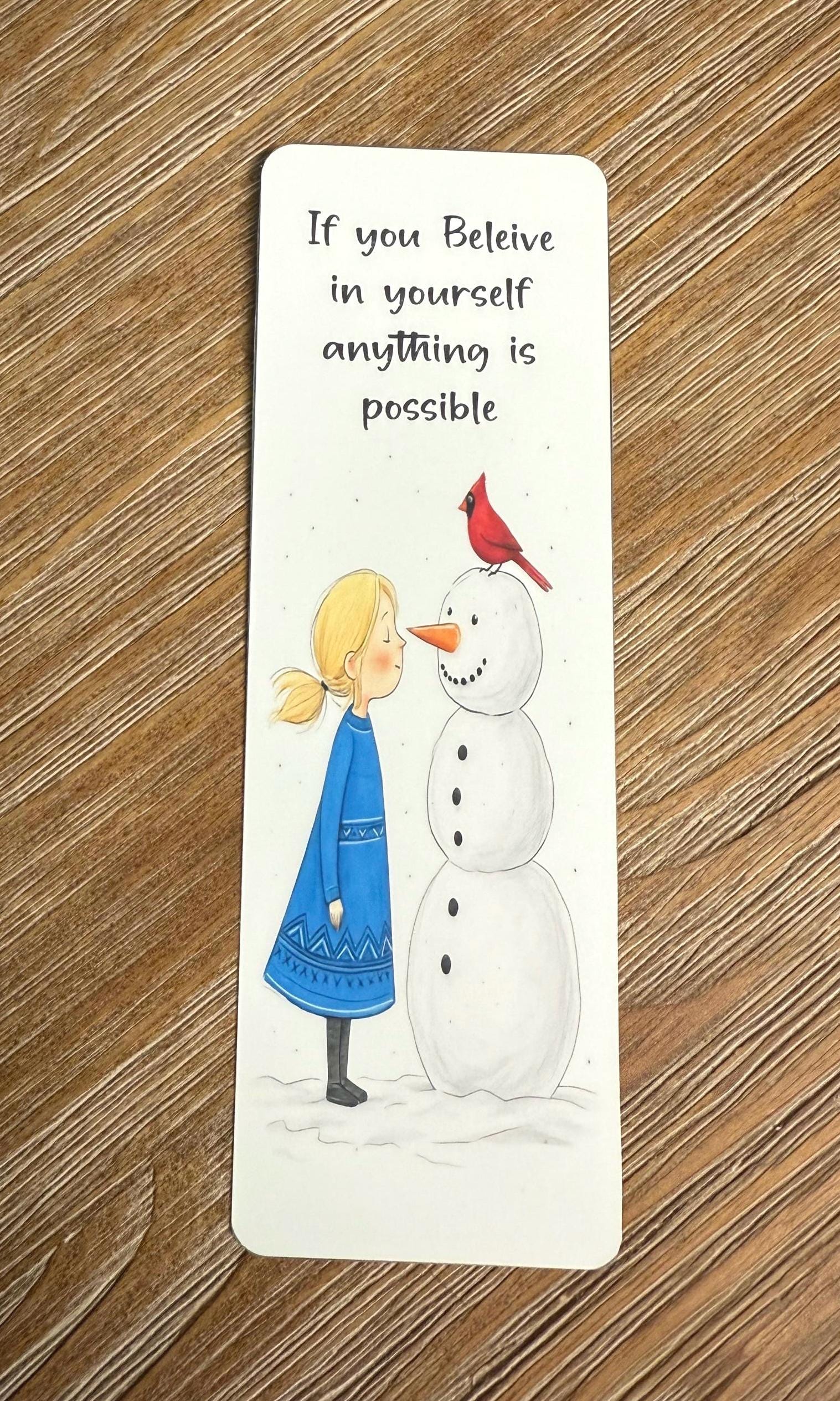 Snowman And Girl Bookmark , Snowman With Cardinal