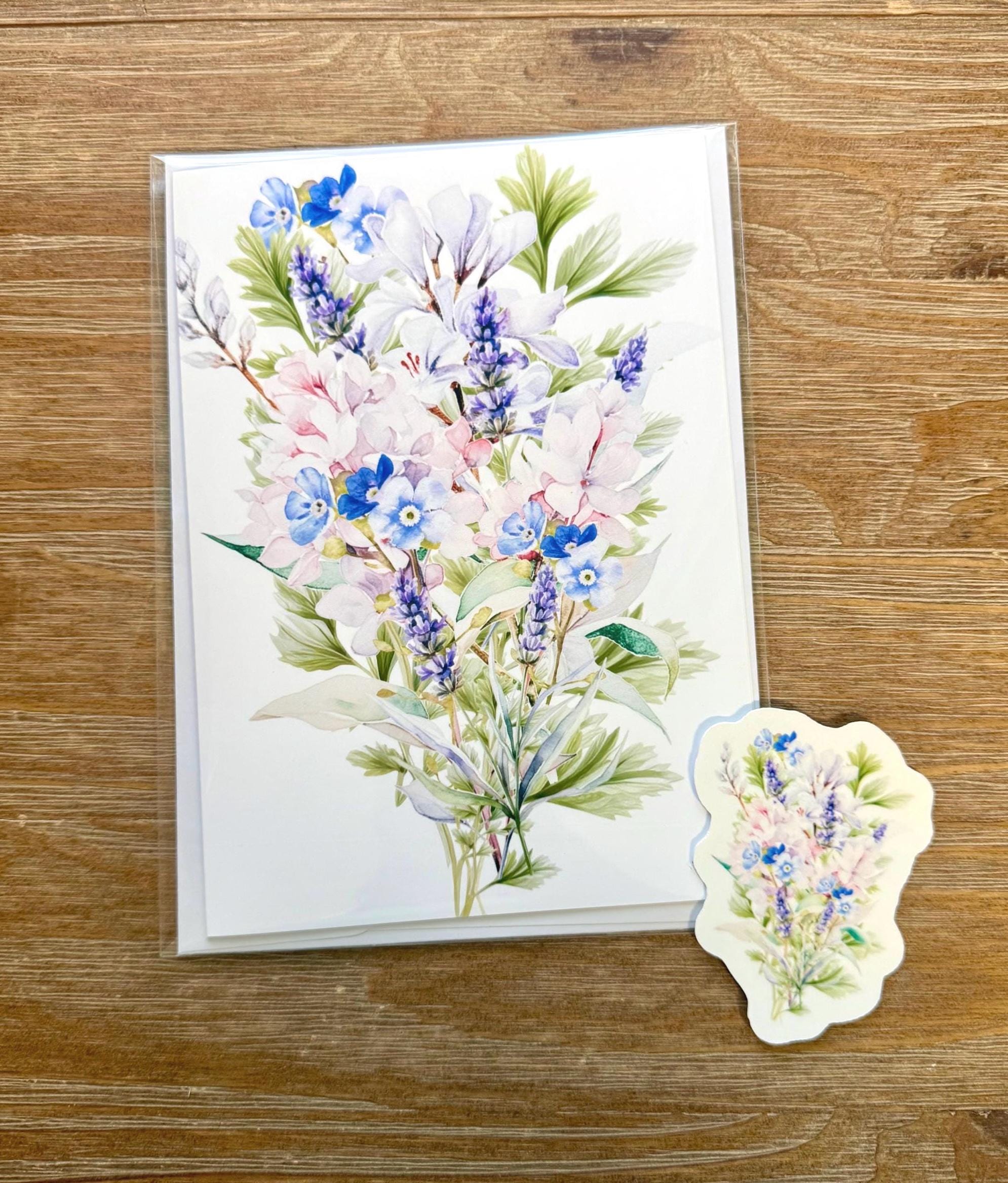Bouquet  Of Wild Flowers , Greeting Card Blank , all occasion Card, sticker to match card