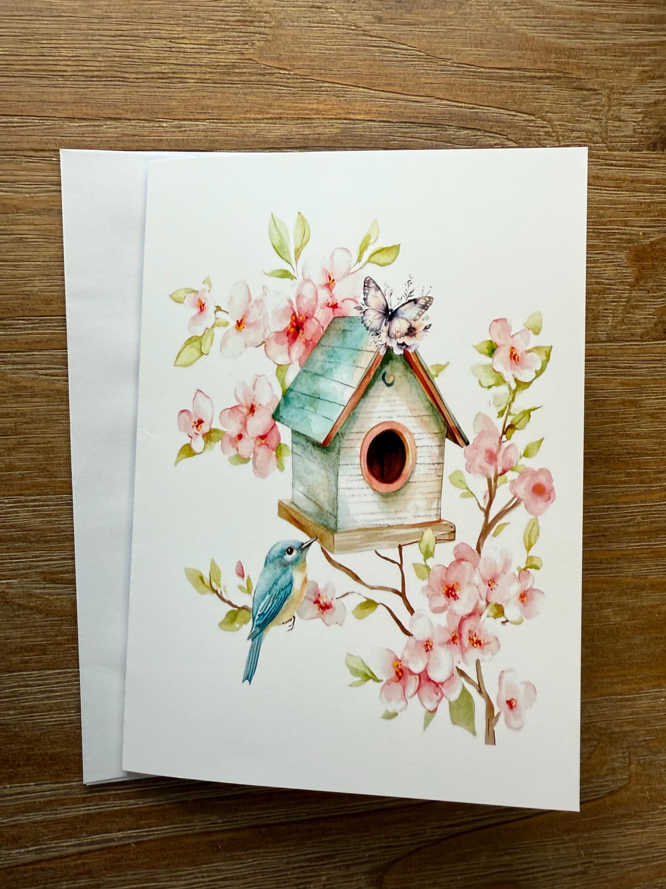 Love Birds With Flowers Fun And Whimsical  - Greeting Card Blank , all occasion Card, sticker to match card