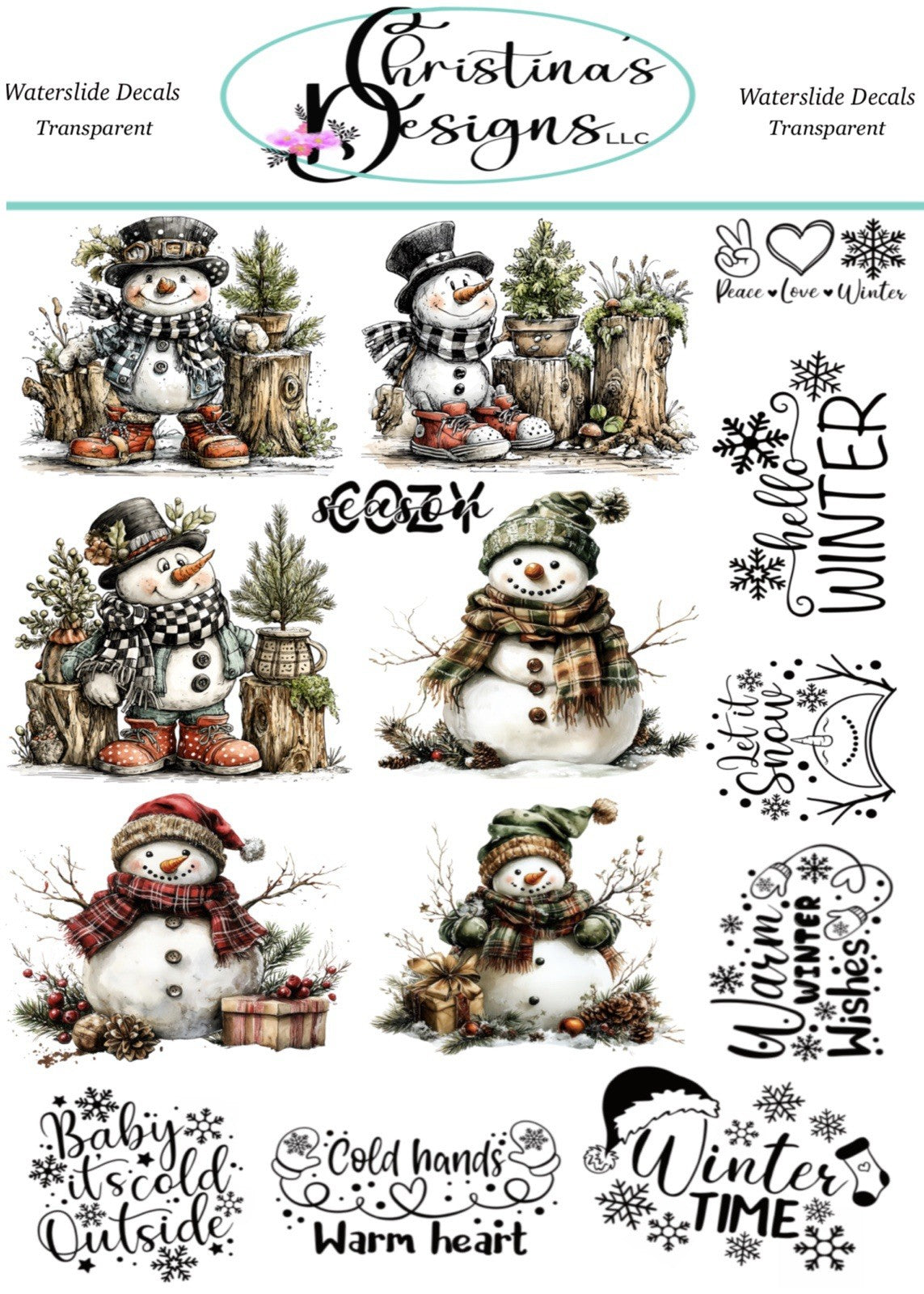 Christmas Waterslide Decals: Festive Snowmen & Winter Designs