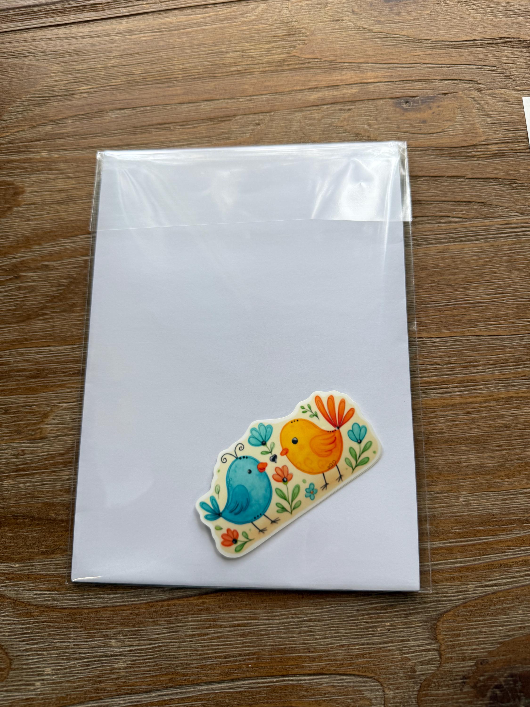 Love Birds With Flowers Fun And Whimsical  - Greeting Card Blank , all occasion Card, sticker to match card