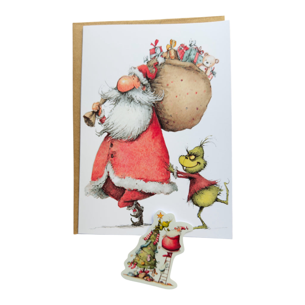 Santa And Grinch Christmas Card