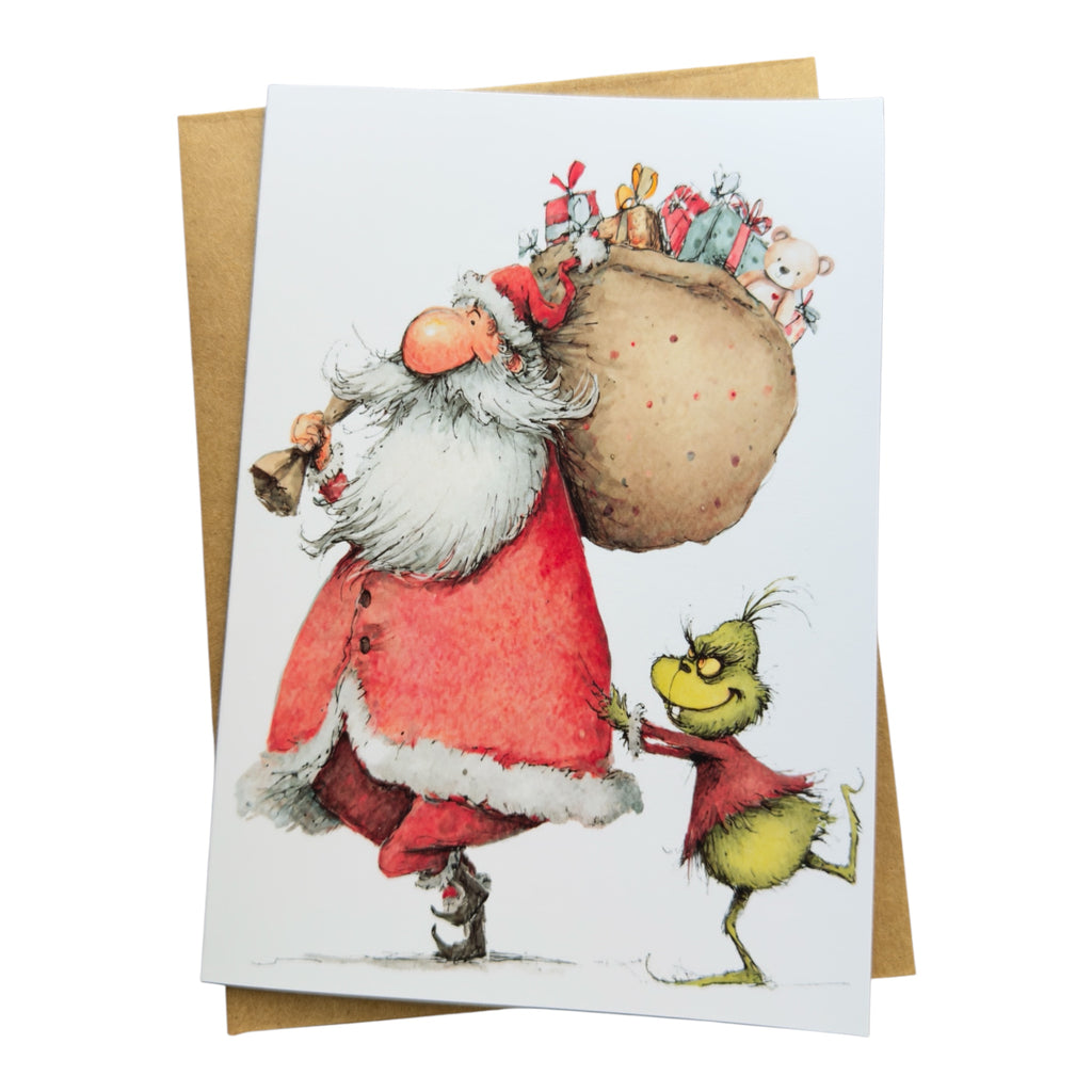 Santa And Grinch Christmas Card