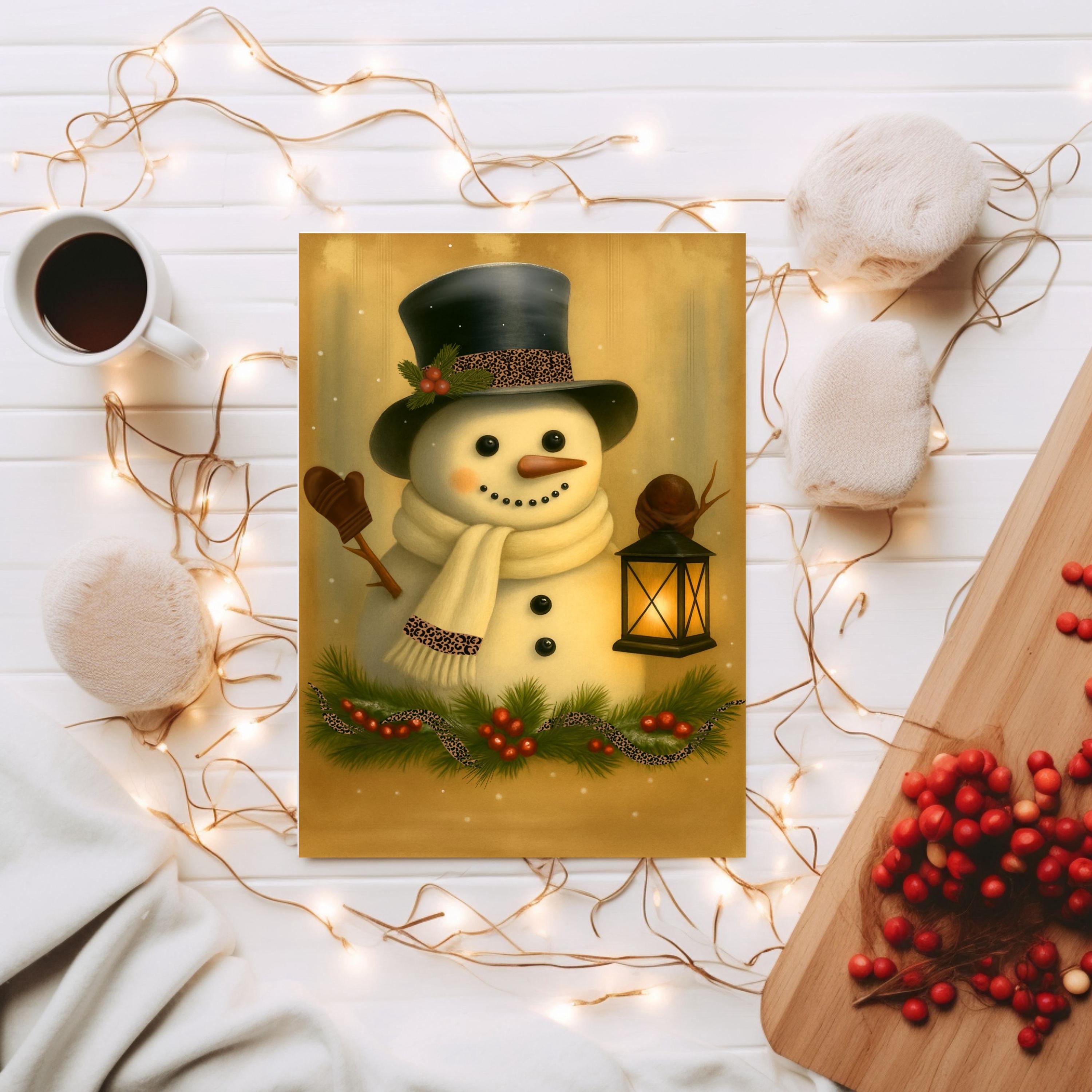 Christmas Snowman - Greeting Card Blank , Christmas Card, Snowman Christmas Card, sticker to match card