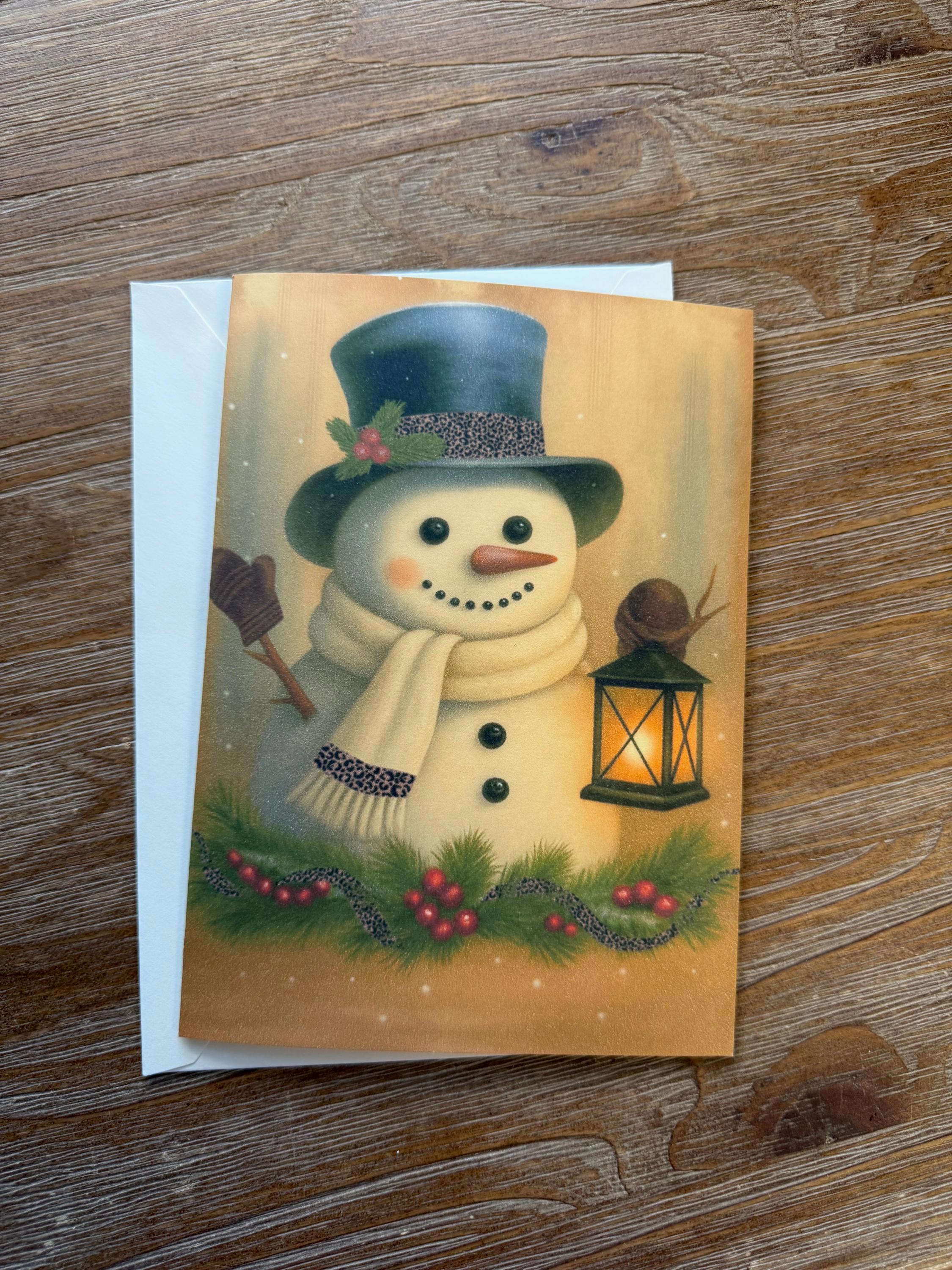 Christmas Snowman - Greeting Card Blank , Christmas Card, Snowman Christmas Card, sticker to match card