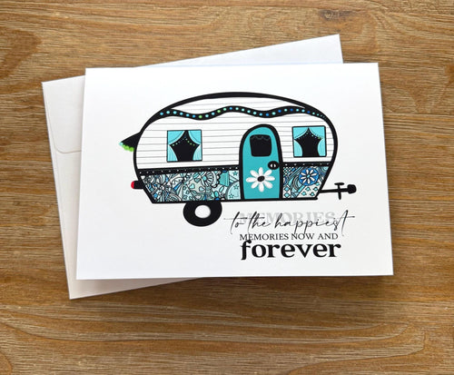 Camper Doodling Design , Greeting Card Blank , all occasion Card, sticker to match card