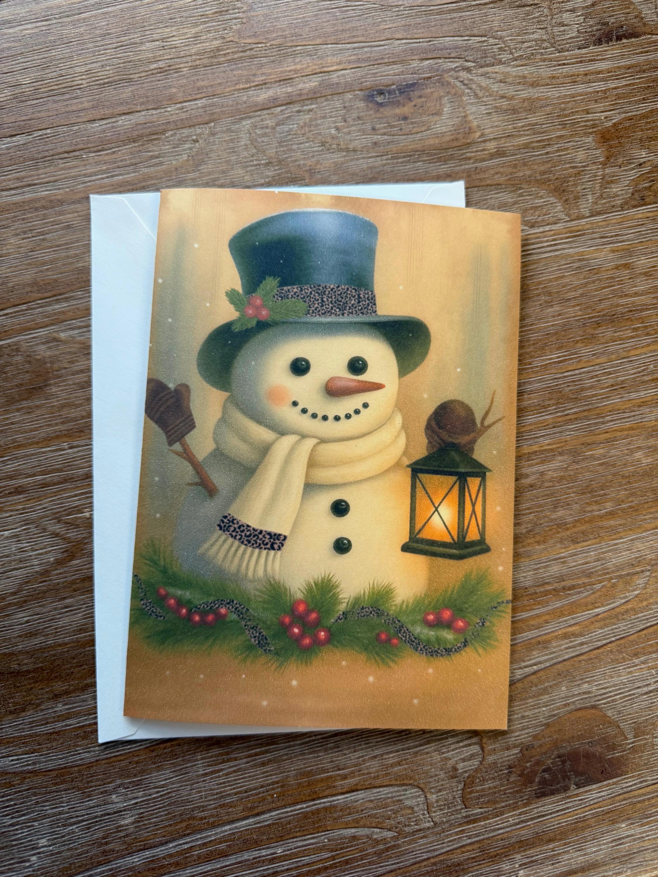 Christmas Snowman - Greeting Card Blank , Christmas Card, Snowman Christmas Card, sticker to match card