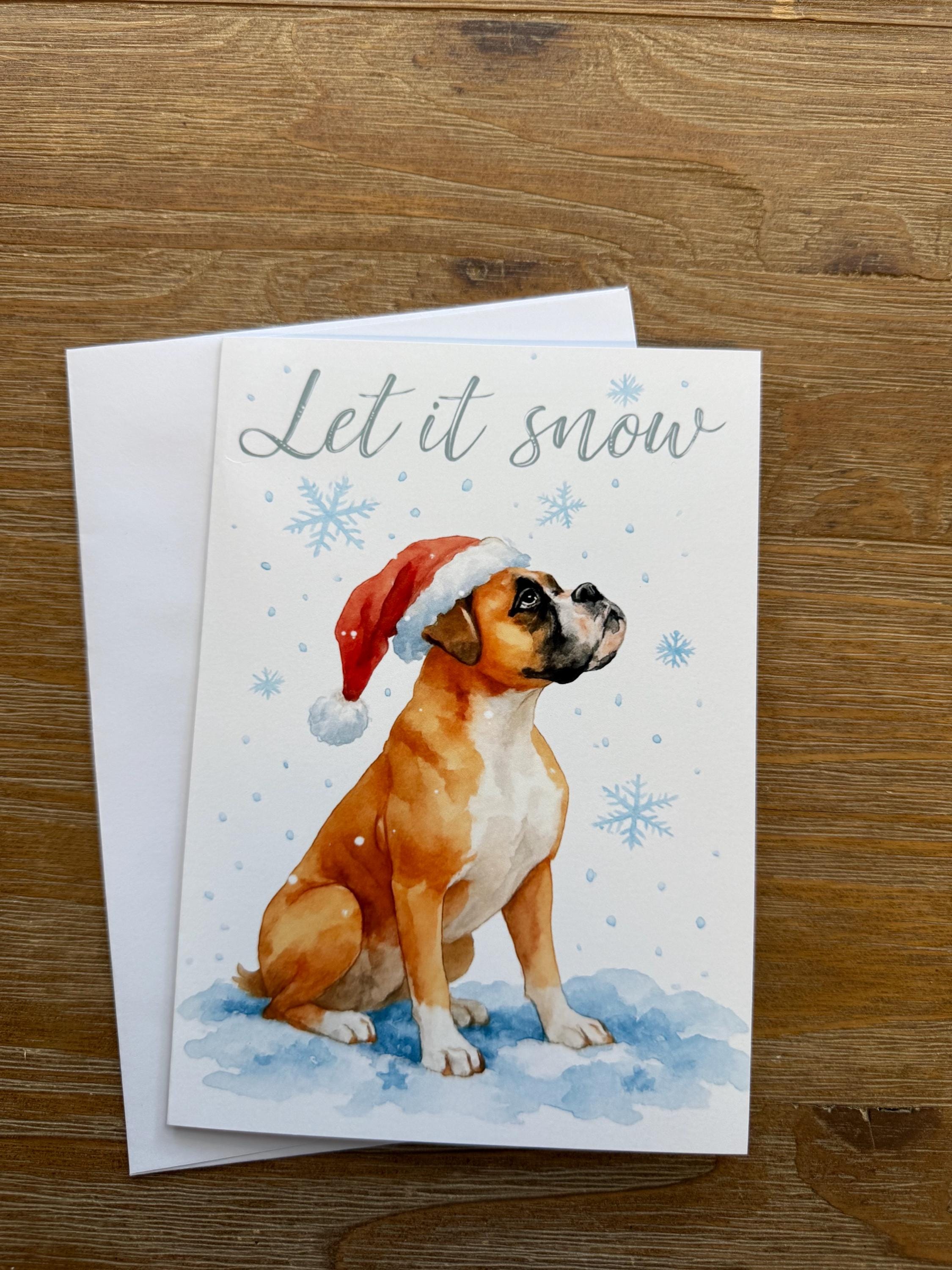 Christmas Boxer  Watching The Snow - Greeting Card Blank , Christmas Card, boxer Christmas card, sticker to match card