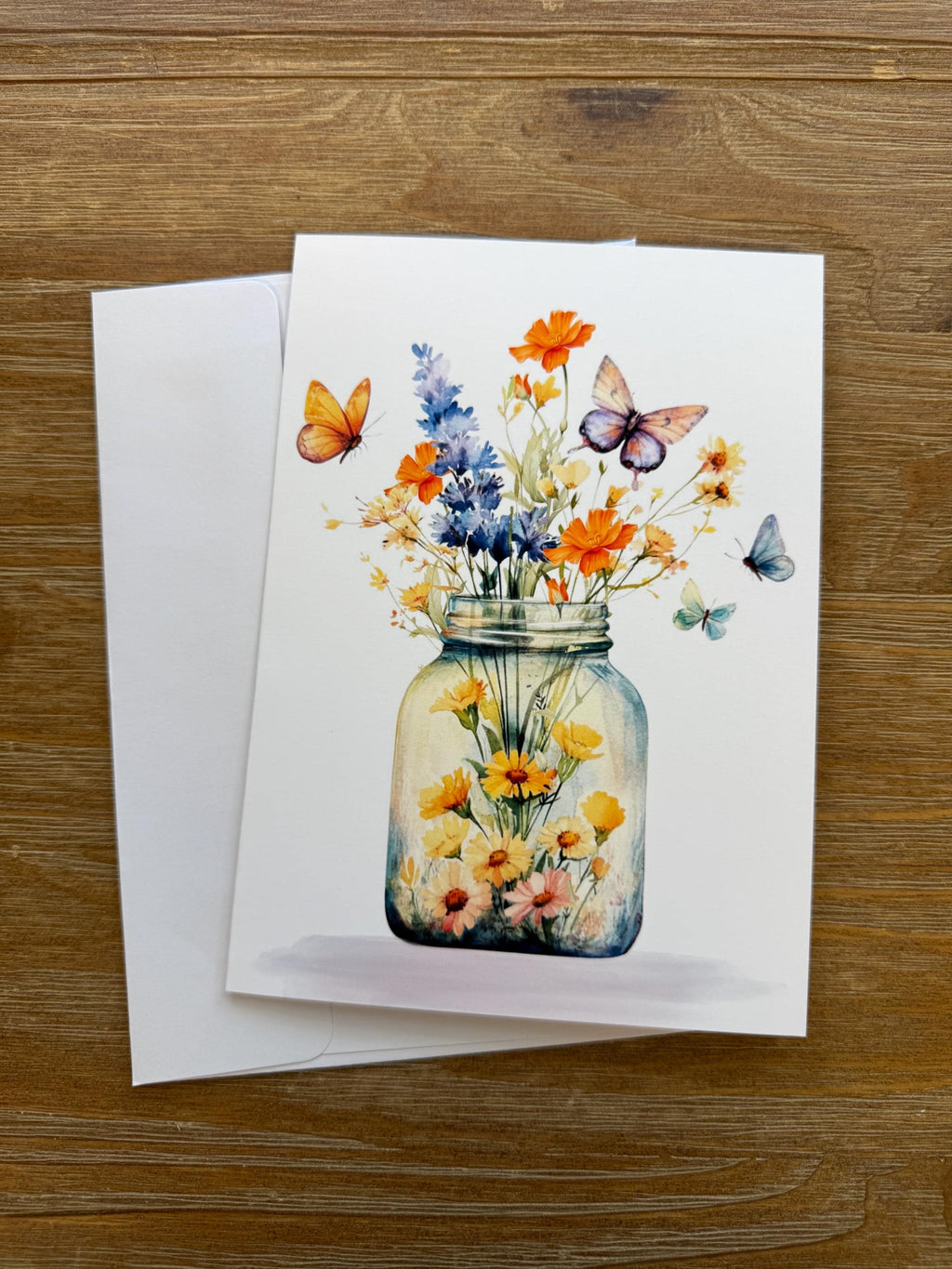 Jar Full Of Flowers    -Flowers, Greeting Card Blank , all occasion Card, sticker to match card