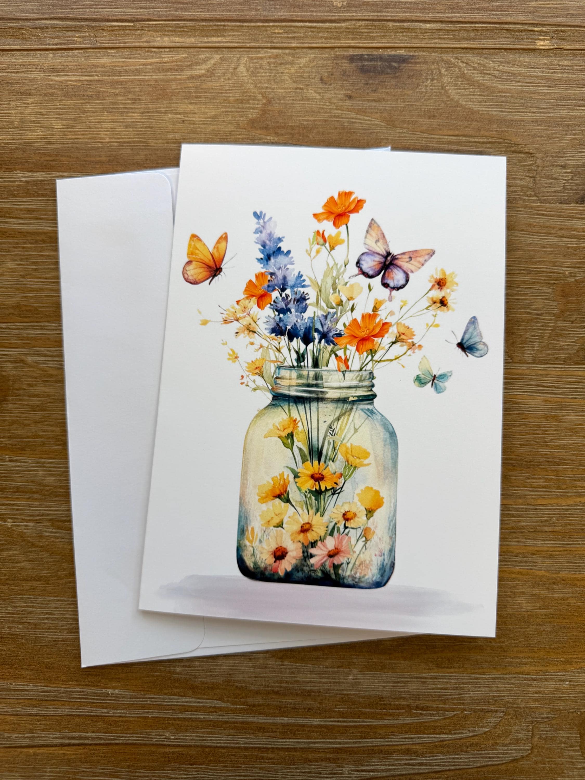 Jar Full Of Flowers    -Flowers, Greeting Card Blank , all occasion Card, sticker to match card