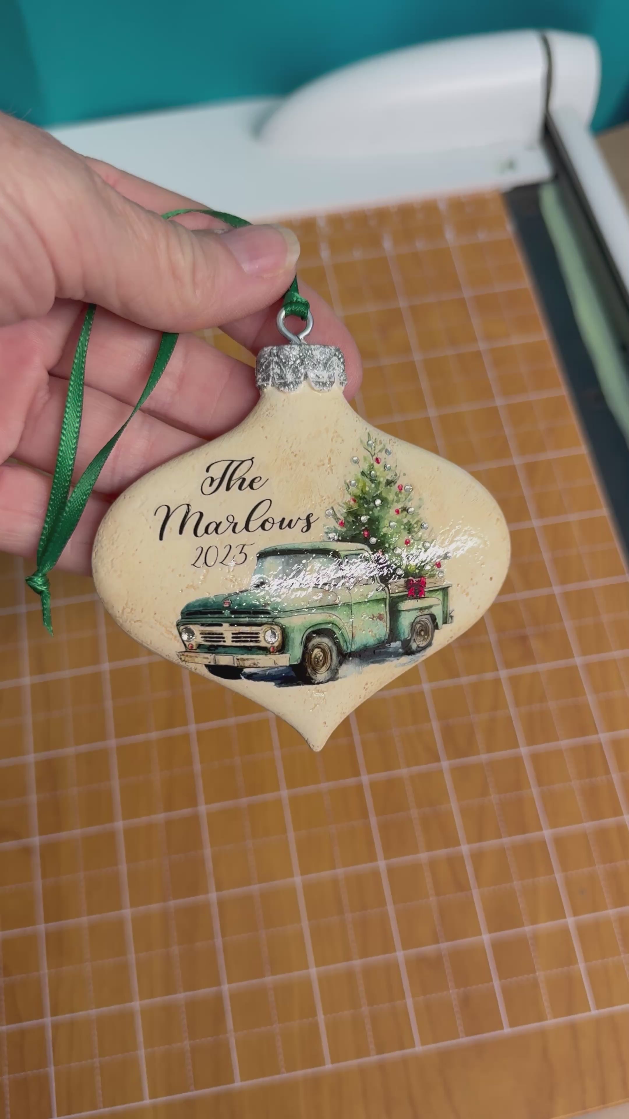 Personalized Vintage Truck Christmas Ornaments with Crystals  Custom Holiday Decor